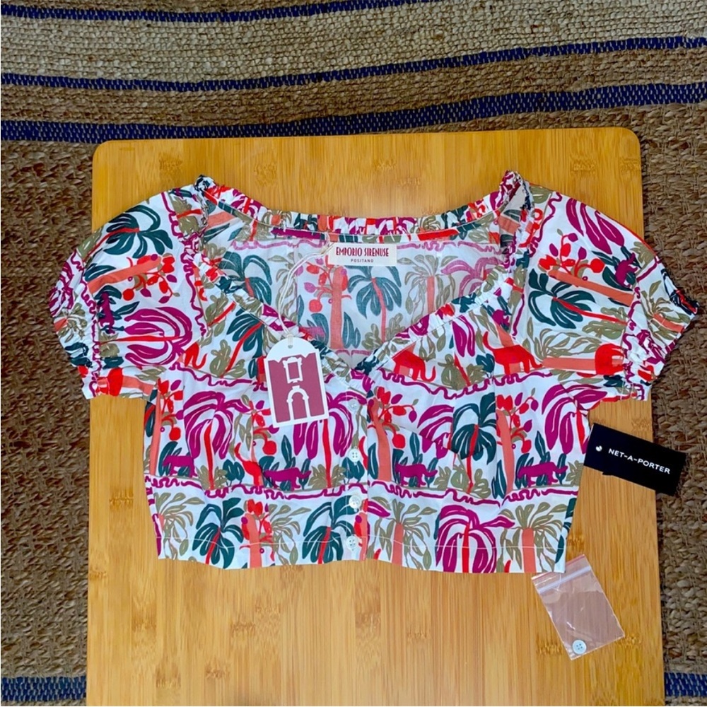 ❌ SOLD ❌ NET-A-PORTER • NWT EMPORIO SIRENUSE Printed Cotton-Voile Top - Picture 6 of 8